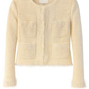 English Factory Cream Tweed Jacket w/ Fringe & Sequin Detail Size M